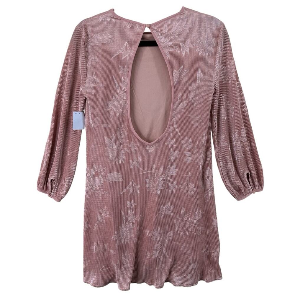 NWT Urban Outfitters Mary Kate Pleated Floral Shift Dress long sleeve rose sz xs - Picture 4 of 15
